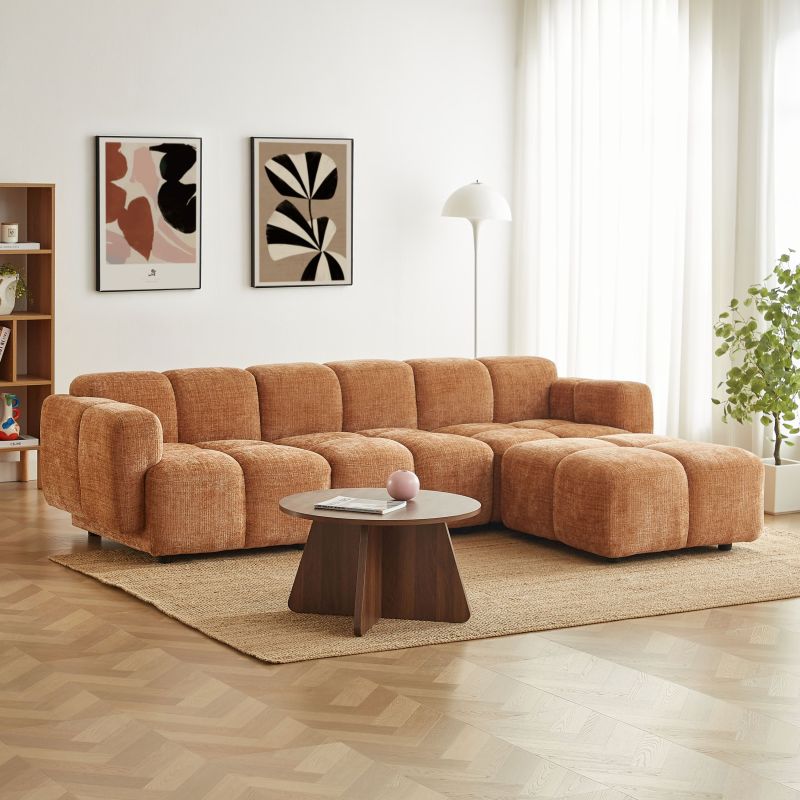 Canapé d'angle modulable ALENO 4 places tissu velours texturé terracotta