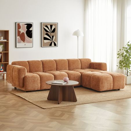 Canapé d'angle modulable ALENO 4 places tissu velours texturé terracotta