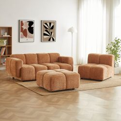 Canapé d'angle modulable ALENO 4 places tissu velours texturé terracotta