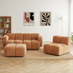 Canapé d'angle modulable ALENO 4 places tissu velours texturé terracotta