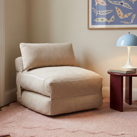 Fauteuil convertible compressé NYX en mousse 1 place velours côtelé beige