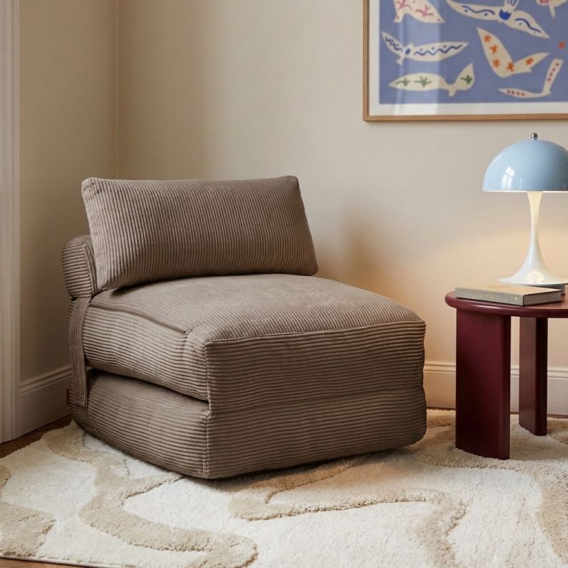 Fauteuil convertible compressé NYX en mousse 1 place velours côtelé gris