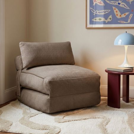 Fauteuil convertible compressé NYX en mousse 1 place velours côtelé gris