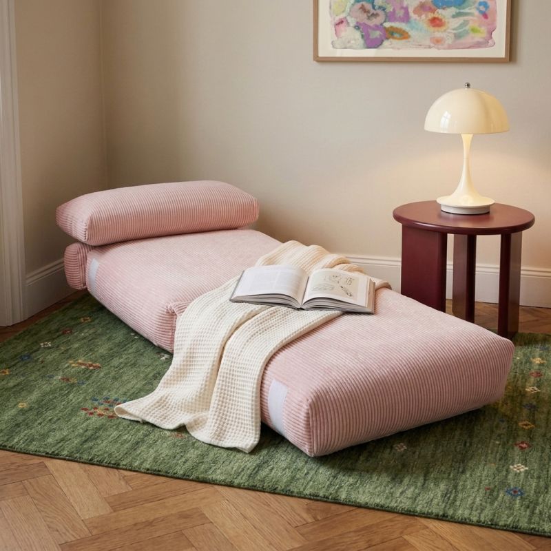 Fauteuil convertible compressé NYX en mousse 1 place velours côtelé rose