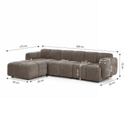Canapé d'angle modulable ALENO 4 places tissu velours texturé marron