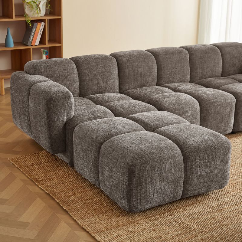 Canapé d'angle modulable ALENO 4 places tissu velours texturé marron
