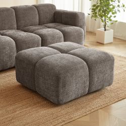 Canapé d'angle modulable ALENO 4 places tissu velours texturé marron