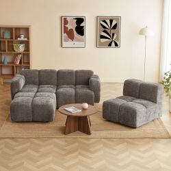 Canapé d'angle modulable ALENO 4 places tissu velours texturé marron