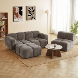 Canapé d'angle modulable ALENO 4 places tissu velours texturé marron