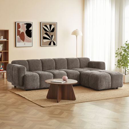 Canapé d'angle modulable ALENO 4 places tissu velours texturé marron