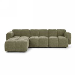 Canapé d'angle modulable ALENO 4 places tissu velours texturé vert