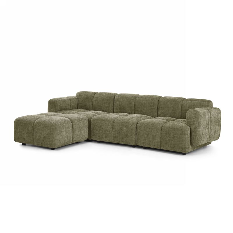 Canapé d'angle modulable ALENO 4 places tissu velours texturé vert