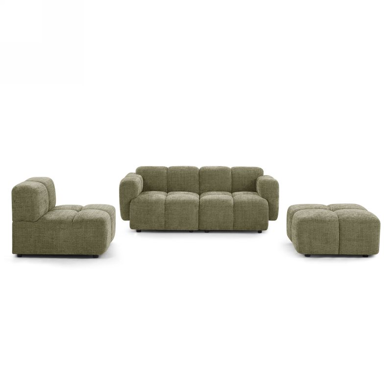 Canapé d'angle modulable ALENO 4 places tissu velours texturé vert