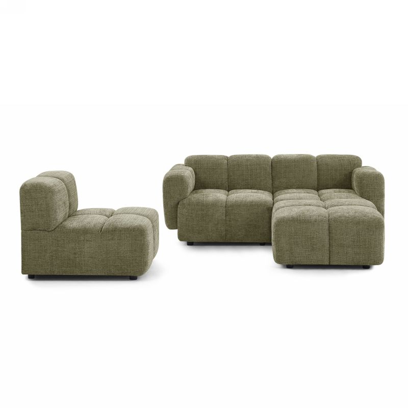 Canapé d'angle modulable ALENO 4 places tissu velours texturé vert
