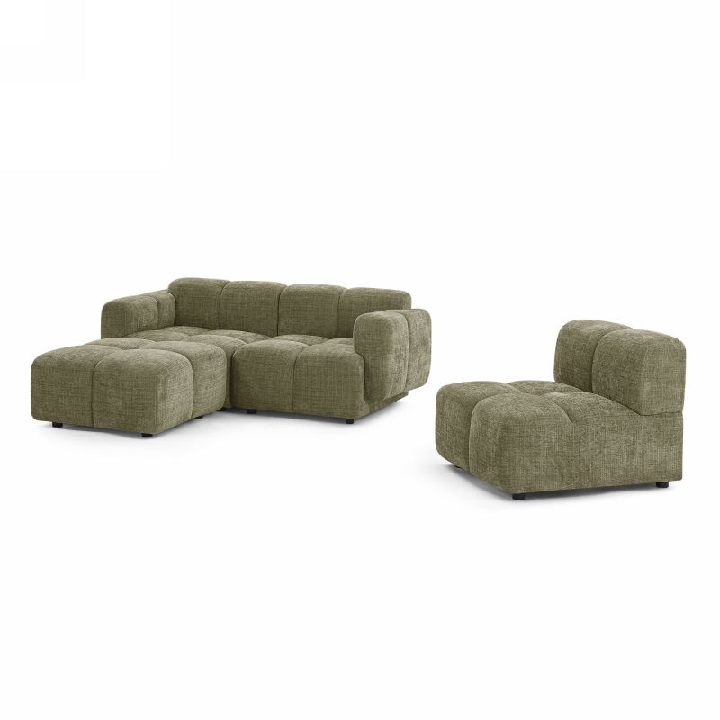 Canapé d'angle modulable ALENO 4 places tissu velours texturé vert