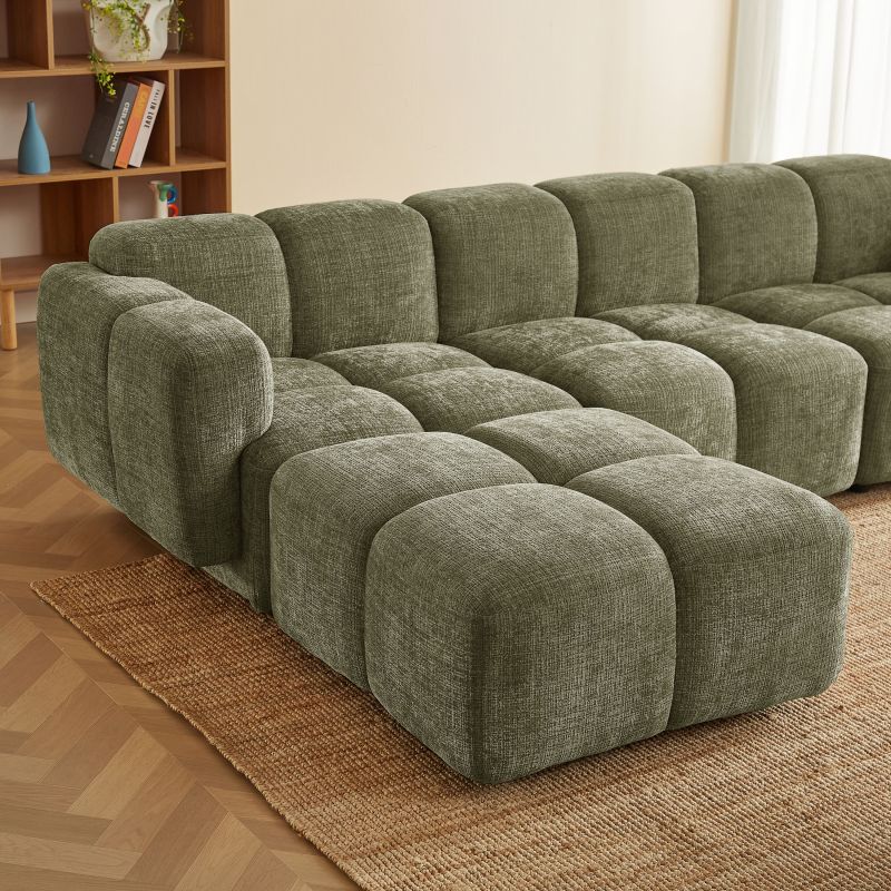 Canapé d'angle modulable ALENO 4 places tissu velours texturé vert