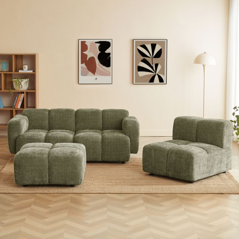 Canapé d'angle modulable ALENO 4 places tissu velours texturé vert
