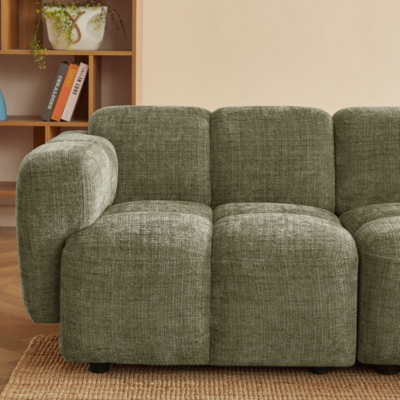 Canapé d'angle modulable ALENO 4 places tissu velours texturé vert