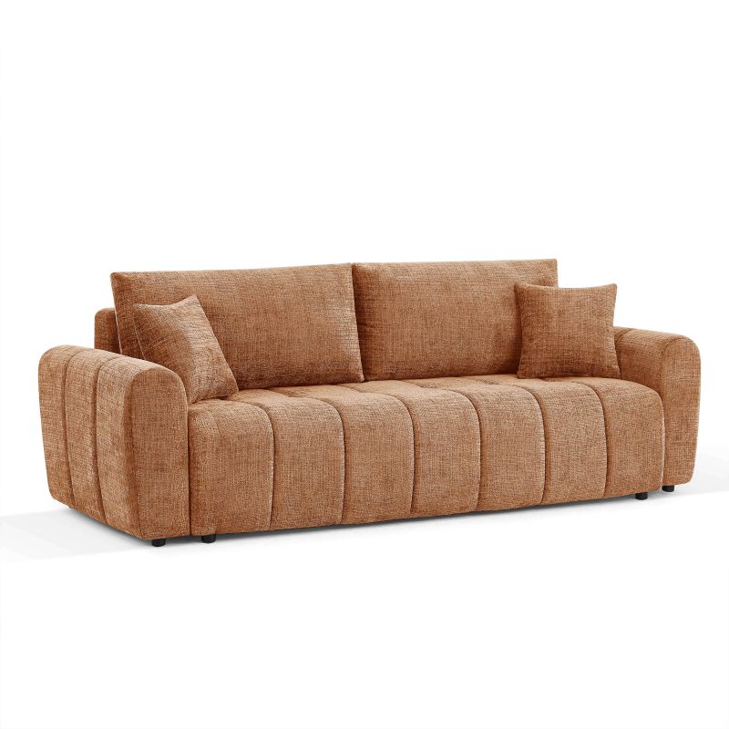 Canapé droit convertible JONEA 3 places tissu texturé terracotta