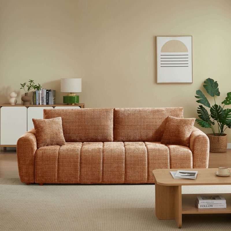 Canapé droit convertible JONEA 3 places tissu texturé terracotta