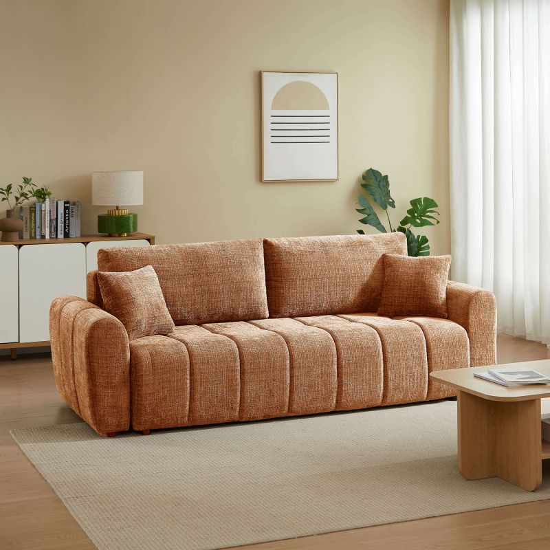Canapé droit convertible JONEA 3 places tissu texturé terracotta