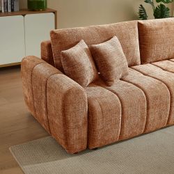 Canapé droit convertible JONEA 3 places tissu texturé terracotta