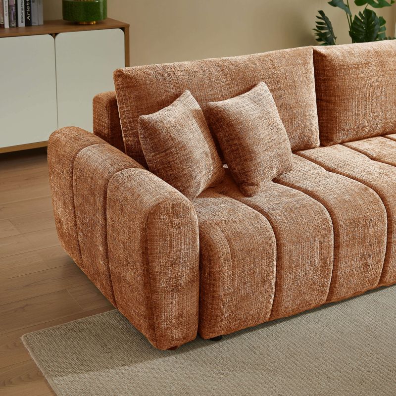 Canapé droit convertible JONEA 3 places tissu texturé terracotta