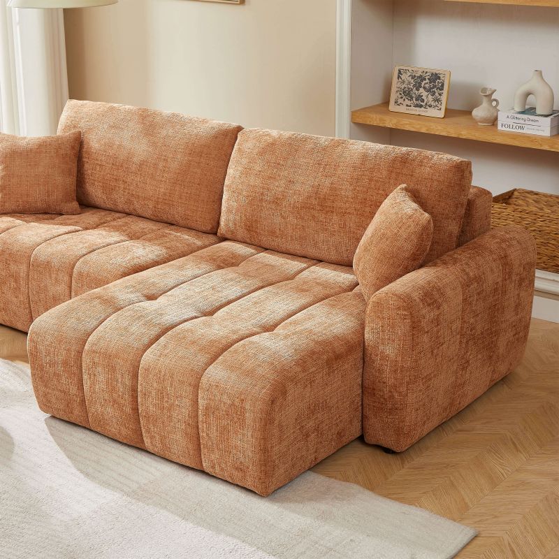 Canapé d'angle convertible et réversible JONEA 4 places tissu texturé terracotta