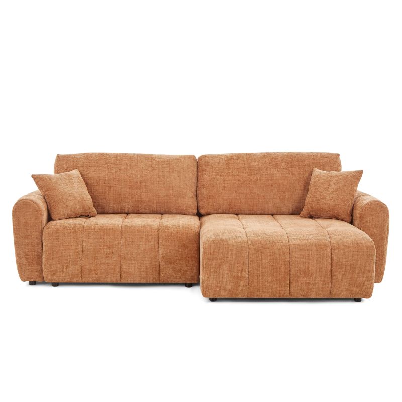 Canapé d'angle convertible et réversible JONEA 4 places tissu texturé terracotta