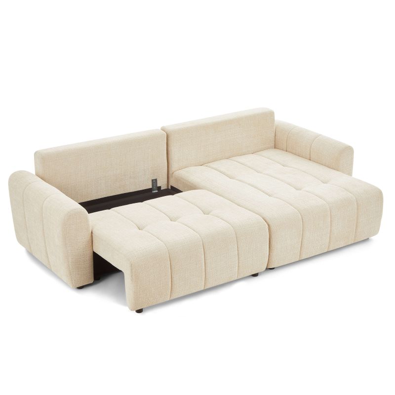 Canapé d'angle convertible et réversible JONEA 4 places tissu texturé beige