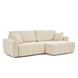 Canapé d'angle convertible et réversible JONEA 4 places tissu texturé beige