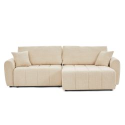 Canapé d'angle convertible et réversible JONEA 4 places tissu texturé beige