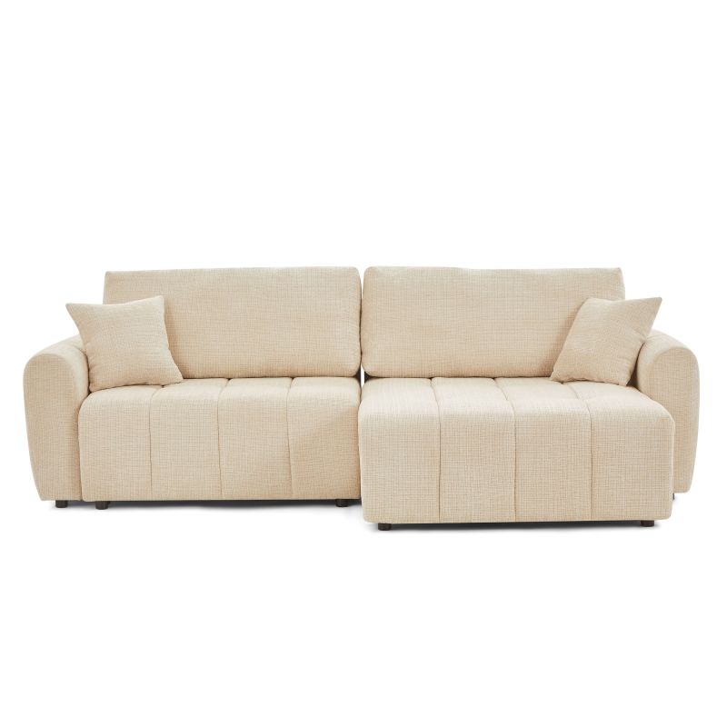 Canapé d'angle convertible et réversible JONEA 4 places tissu texturé beige