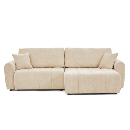 Canapé d'angle convertible et réversible JONEA 4 places tissu texturé beige