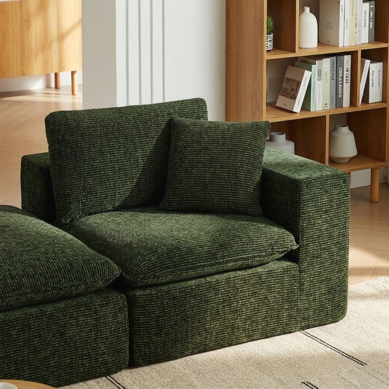 Canapé modulaire compressé KENA 4 places tissu bouclette zebré vert