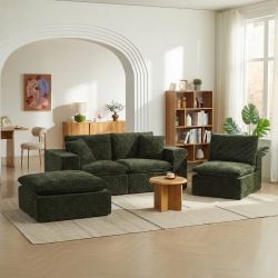 Canapé modulaire compressé KENA 4 places tissu bouclette zebré vert