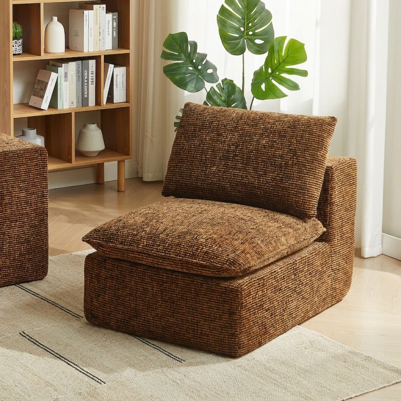 Canapé modulaire compressé KENA 4 places tissu bouclette zebré marron