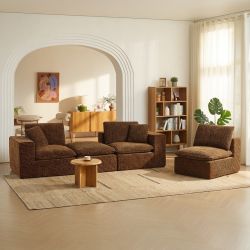 Canapé modulaire compressé KENA 4 places tissu bouclette zebré marron