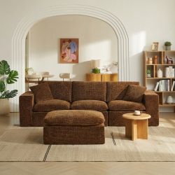 Canapé modulaire compressé KENA 4 places tissu bouclette zebré marron