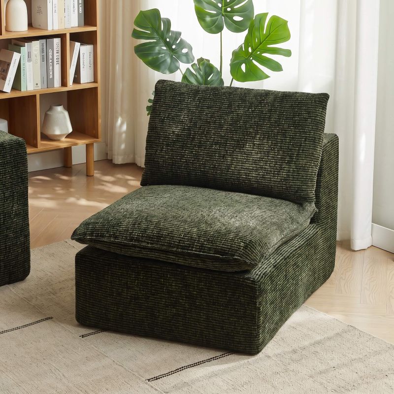 Canapé modulaire compressé KENA 4 places tissu bouclette zebré vert