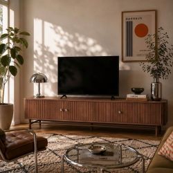 Meuble TV SKANSEN placage chêne teinté noyer 180 cm