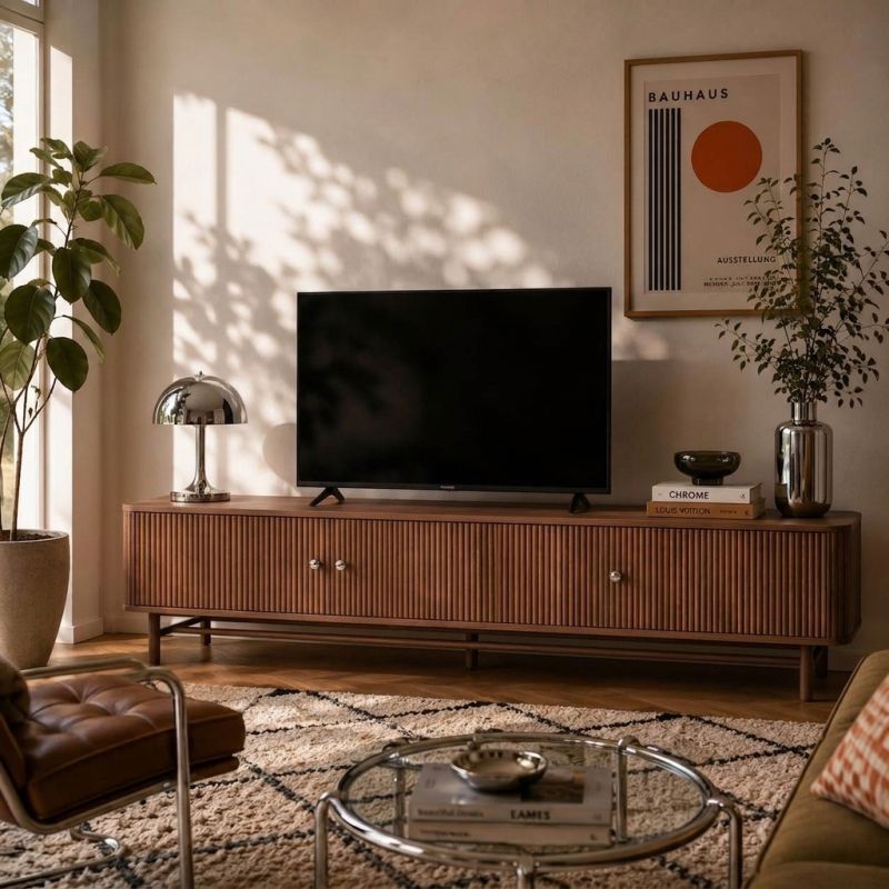 Meuble TV SKANSEN placage chêne teinté noyer 180 cm