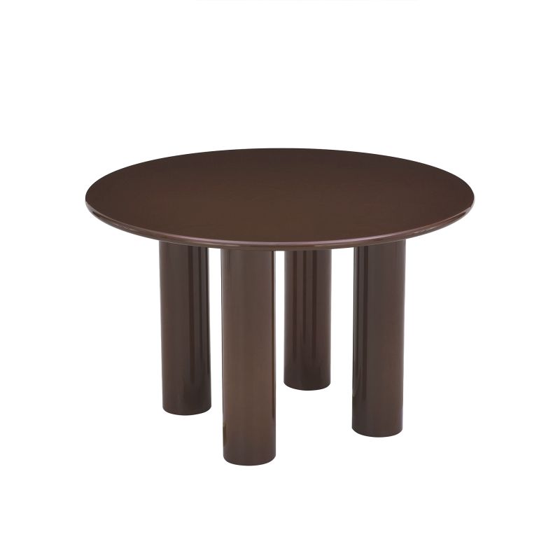 Table de séjour ronde NORI laquée brillante marron chocolat 120cm