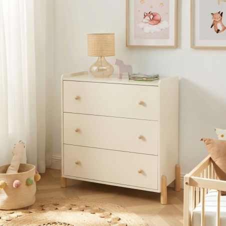 Commode enfant MONA 3 tiroirs beige 86cm