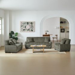 Canapé droit fixe ADEA 3 places velours côtelé vert