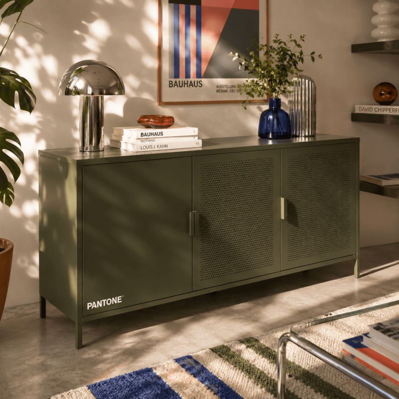 Buffet PANTONE 3 portes métal vert olive 160cm
