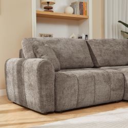 Canapé d'angle convertible et réversible JONEA 4 places tissu texturé marron