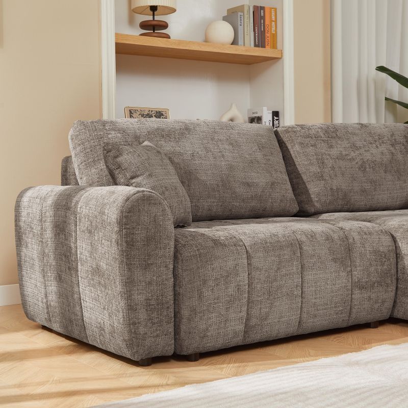 Canapé d'angle convertible et réversible JONEA 4 places tissu texturé marron
