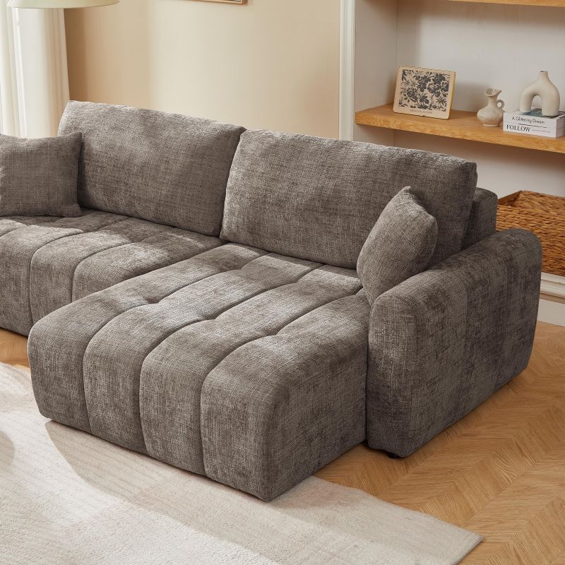 Canapé d'angle convertible et réversible JONEA 4 places tissu texturé marron