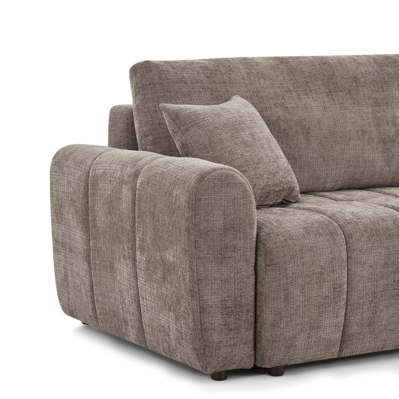Canapé d'angle convertible et réversible JONEA 4 places tissu texturé marron
